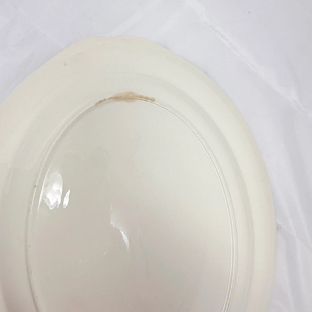 Homer Laughlin Eggshell Georgian Floral Oval Serving Platter Blue Gold Trim 15in